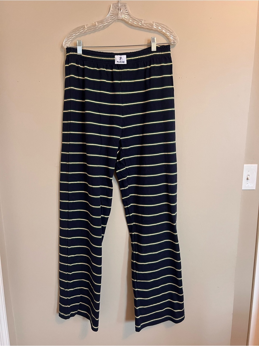 Parke Navy Wide Leg Stripe Pants - Navy with Yellow Stripes